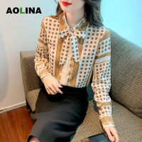 AOLINA 2022ฤดูใบไม้ร่วงใหม่ High End แบรนด์ใหญ่หนักผ้าไหมพิมพ์เสื้อแขนยาวผู้หญิงเสื้ออเนกประสงค์