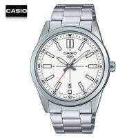 Velashop นาฬิกาข้อมือผู้ชายคาสิโอ Casio STANDARD Analog-Men สายสแตนเลส หน้าปัดขาว รุ่น MTP-VD02D-7EUDF,MTP-VD02D-7E, MTP-VD02D