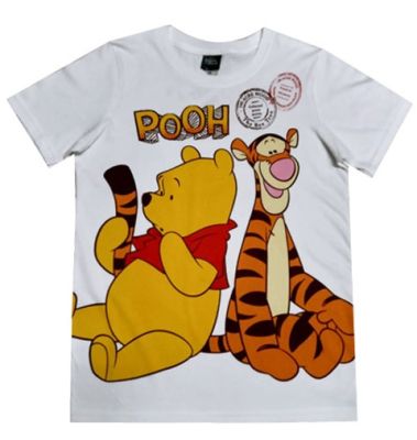 เสื้อยืดสีขาว คอตตอน เสื้อผ้าลายการ์ตูนลิขสิทธิ์แท้ เด็กผู้หญิง/ผู้ชาย เสื้อแขนสั้น แฟชั่น Winnie The Pooh  T-Shirt DWS101-222 หมีพูห์ ทิกเกอร์ BestShirt