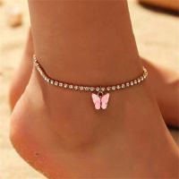 Simple Rhinestone Chain Butterfly Charm Anklet For Women Statement Butterfly Pendant Anklet Beach Foot Chain Bracelet Jewelry