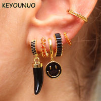 KEYOUNUO Gold Filled CZ Dangle ต่างหูชุดผู้หญิงเคลือบ Zircon Huggie Hoop ต่างหูแฟชั่นงานแต่งงานเครื่องประดับขายส่ง