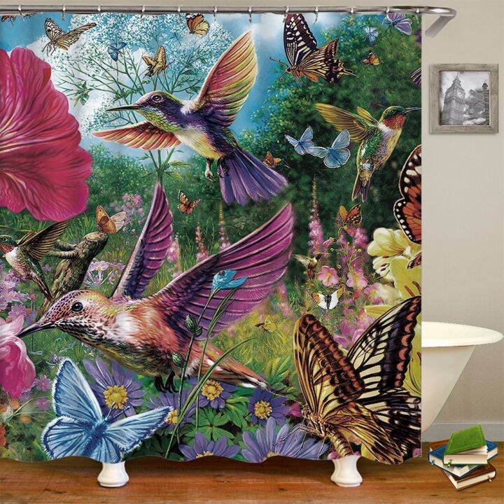 flowers-birds-butterfly-shower-curtain-3d-bath-screen-waterproof-fabric-bathroom-home-decor-tropical-plant-shower-curtains-ba-o