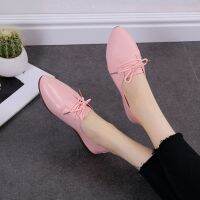 2022 Spring Autumn New Style Korean Version Soft Sole Student Small Leather ShoesFemale05409Casual Pointed Toe Lace-Up Flat Heel Peas Shoes Women kqRa