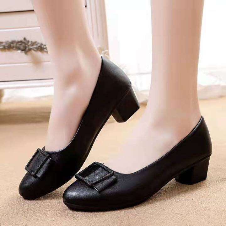 Women Leather Shoes Korean Style High Heels Office Shoes for Women Soft