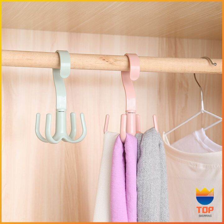 top-ที่แขวนของแบบตะขอ-4-แฉก-หมุนได้-360-องศา-ที่แขวนของแบบตะขอ-คละสี-4-position-cloth-hanger