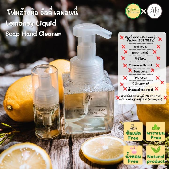 โฟมล้างมือ-สบู่ล้างมือ-ผลิตวัสดุธรรมชาติ95-ถนอมมือ-อัลลี่-เลมอนนี่-lemoney-liquid-soap-hand-cleaner-น้ำยาล้างมือ