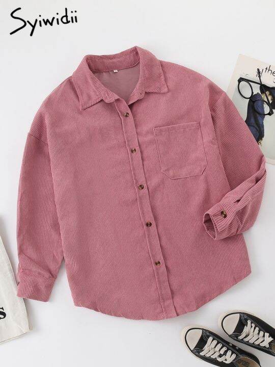 syiwidii-เสื้อเชิ้ตผ้าลูกฟูกสำหรับผู้หญิง-เสื้อแจ็กเก็ตไซส์ใหญ่เสื้อเบลาส์แขนยาวสำหรับกระดุมวินเทจลำลองทรงหลวม2022ฤดูใบไม้ร่วง