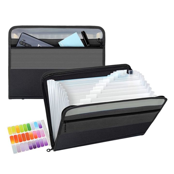 13-pockets-expanding-file-folder-a4-plastic-document-wallet-organizer-for-personal-office-stationary-storage-black