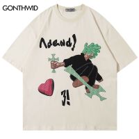 2023 Harajuku T เสื้อ Streetwear เสื้อ Hip Hop พิมพ์การ์ตูนผ้าฝ้าย Tshirt ผู้ชายแฟชั่น Casual หลวมเสื้อ Summer Tops