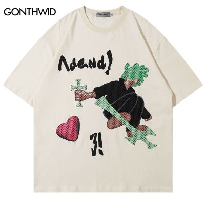 2023 Harajuku T เสื้อ Streetwear เสื้อ Hip Hop พิมพ์การ์ตูนผ้าฝ้าย Tshirt ผู้ชายแฟชั่น Casual หลวมเสื้อ Summer Tops