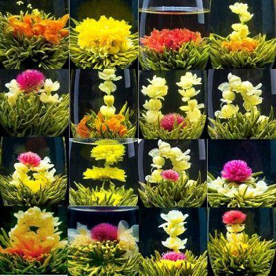 [AYIQ Flower Shop] 16ชิ้น Blooming Tea 2022ดอกไม้ที่แตกต่างกัน Handmade ดอกไม้จีนชาดอกไม้ไข่มุกสมุนไพรงานฝีมือดอกไม้ของขวัญบรรจุ
