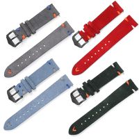 ：》《{ Watch Strap 20Mm 22Mm Suede Genuine Leather Watch Band Matte Cowhide Stitching Belt Quick Release Universal Wrist Bracelet