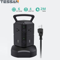 Power Strip with 6 AC Outlets and 4 USB Ports , 2 Metre Retractable Extension Cord Extension Plug Vertical Tower 1625W , TESSAN Extension Socket Desktop Charging Station, Plug Extension Outlet Extender Power Adapter  for Home Office Phones Tablets