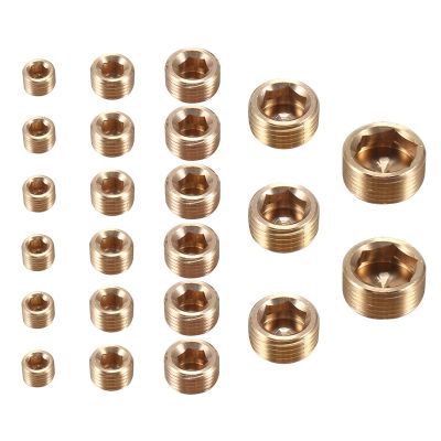 23Pcs Brass Pipe Fitting,1/8 inch 1/4 inch 3/8 inch 1/2 inch 3/4 inch NPT Brass Internal Hex Thread Socket Pipe Plug Set