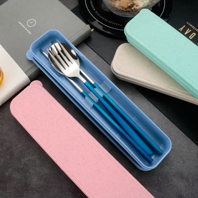 3-Piece Portable Flatware Set  Chopsticks  Fork and Spoon with Travel Case Cutlery Set For Home Office Camping Bento Box Flatware Sets