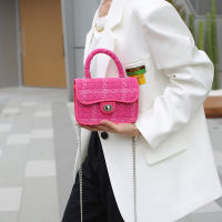 Womens Chain Small Square Bag 2023 New High-Grade Hand Bag Lock Woolen Diamond Plaid Chain Shoulder Bag