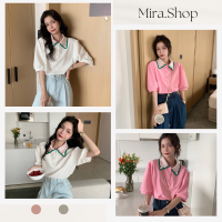 Mira_shop เสื้อคอปกลายสดใสต้อนรับซัมเมอร์นี้ 47148#