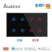 Wifi สมาร์ท Touch Light Wall Switch Interruptor แผงกระจก8 Gang 147*86มม. Tuya Smart Life App ใช้งานร่วมกับ Alexa Home