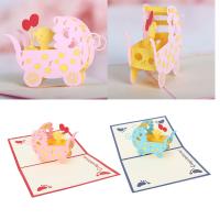 3D Baby CarriagesGreeting Card Up Paper Cut Postcard Birthday Party Gift