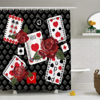 3D Print Durable Waterproof Polyester Shower Curtain with Hooks 1 Piece Poker Flower Love Heart Bath Curtain Bathroom De