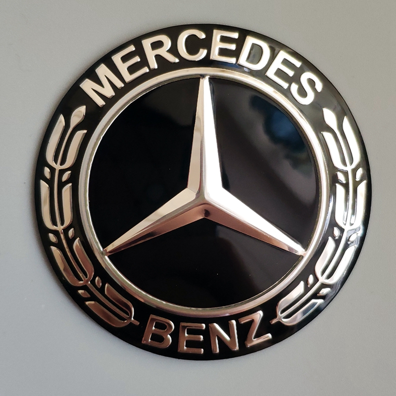 Black Steering Wheel Decal Sticker+Multimedia Control Decal Sticker for Mercedes Benz C E SL Class Decoration Mercedes Benz Logo Metal Flat Vehicle Hood Star Emblem Badge