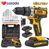 DELTON สว่านไร้สาย สว่าน 99V 3 ระบบ มีระบบกระแทก Cordless Impact Drill แบตเตอรี่ Li-ion อย่างดี 2 ก้อน พร้อม ดอกสว่าน และ อุปกรณ์ เครื่องมือช่าง รวม 32 ชิ้น M-SERIES รุ่น MDT-09A