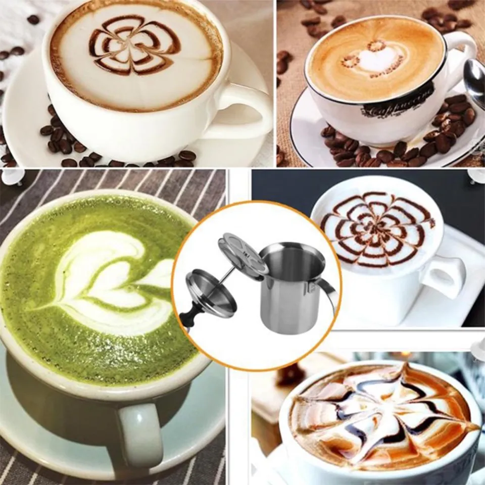 Manual Milk Creamer Hand Pump Frother Cappuccino Latte Coffee Foam Pitcher  with Handle, Lid, Double Layer Filter Screen, Stainle - AliExpress