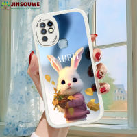 Jinsouwe เคสมือถือสำหรับ Infinix เคส Hot10 X682C 10 /X682B สำหรับเด็กผู้หญิงลายการ์ตูนกระต่ายเคสปกหนังกระจกแบบเต็มคลุม