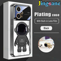 Jingsanc เคส Xiaomi POCO F5ชุบไฟฟ้า,เลนส์รวมทุกอย่างมาพร้อมกับนักบินอวกาศพับได้ยืนได้ TPU แบบนิ่มรองรับการกระแทกฝาหลังแบบใสกันกระแทก Xiaomi F5 A31-1