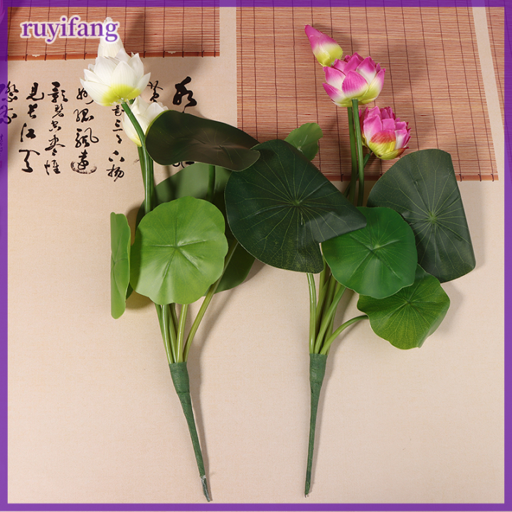 ruyifang-ต้นไม้ประดิษฐ์จำลองดอกบัวดอกไม้ปลอมแจกันประดับแบบทำมือดอกบัวประดิษฐ์ใบไม้ประดับถังบ่อปลา
