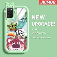 JIUMOO เคส A03 F02s A02s A03s ปลอกสำหรับ Samsung เคส A04E รูปหมีสตรอเบอร์รี่รูปโบว์มอนสเตอร์ตัวน้อยปกป้องกันกระแทกแบบใสนิ่มเคสโทรศัพท์รวมกล้องฝาครอบป้องกันง่าย