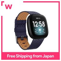 Compatible Fitbit Versa 3 Band/Fitbit Sense Band Genuine Leather Band Leather Replacement Belt Adjustable (Navy Blue, L)