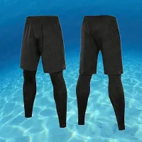 CODpz119nb 2 Pcs Men Sport Swimming Surfing Diving Long Pants Shorts Swimwear Compression Pants Mens Sweatpants Leggings High Elastic Dry Fit Training Tights Running Jogging Pants Fitness STH