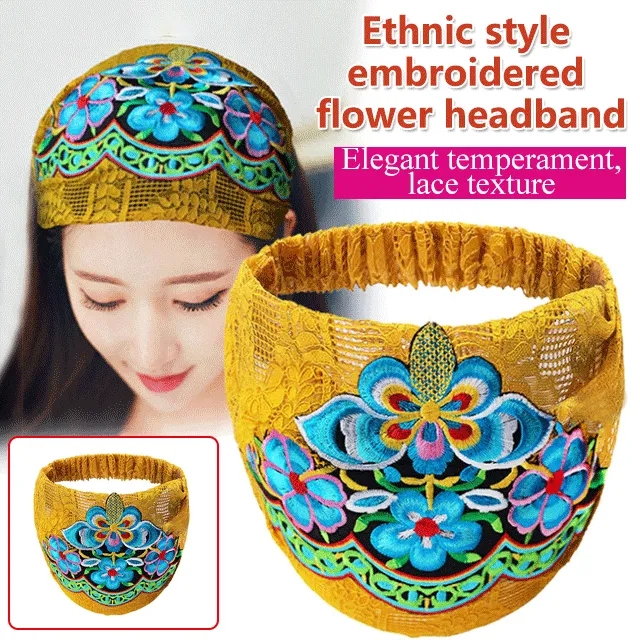 Ethnic Style Embroidered Flower Lace Gray Hair Covering Band | Lazada PH