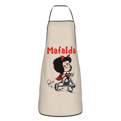Custom Bib Mafalda Bicycle 3 Wheels Aprons for Men Women Unisex Adult Chef Cooking Kitchen Quino Manga Cartoon Tablier Cuisine