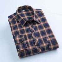 【Ready】? New long-sleeved shirt cotton plaid jacket spring autumn and summer loose dad casual father thin top shirt