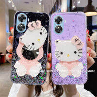 ปลอกอ่อน Phone Case เคส OPPO A58 4G มีกลิตเตอร์ท้องฟ้าเต็มไปด้วยดวงดาวเคสโทรศัพท์กับกระจกแต่งหน้าเฮลโลคิตตี้น่ารักฝาหลัง OPPOA58 2023