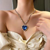 Carlidana Luxury Big Crystal Heart Pendant Necklace for Women Rhinestone Collar Titanic Heart Of Ocean Blue Heart Love Jewelry