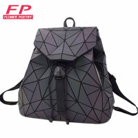 Women Backpack Luminous Geometric Plaid Sequin Backpacks For Teenage Girls Bagpack Holographic Female Drawstring School Bag