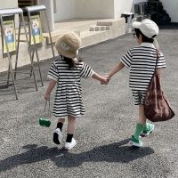 Brother and Sister Clothes Summer Korean Childrens Sibling Clothing Girls Striped Dress Kids 2pcs Set for Boys Polo Shirt Suit