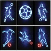 Neon Highlight Line Football Player Wall Art โปสเตอร์ภาพวาดผ้าใบที่ทันสมัยสำหรับตกแต่งบ้าน