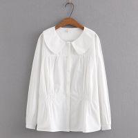 【มีไซส์ใหญ่】Plus Size Womens Muslimah Fashion White Blue Tops Long Sleeved Solid Color Button Up A-line Female Blouses Oversized Spring Autumn Top