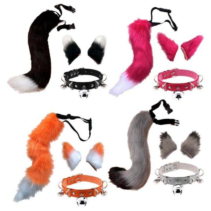 Faux Ear Tail Set Halloween Fake Cat Ears Tail Faux Fur Cat Ears Hair