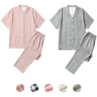 ⭐️⭐️⭐️⭐️⭐️ MUJI MUJI MUJI MUJI pajamas short-sleeved men and women simple gauze pure cotton summer day couple mujI thin plaid home clothes