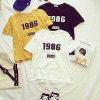 เสื้อยืดลำลองสำหรับสตรีแขนสั้นพิมพ์ลาย 1986 q