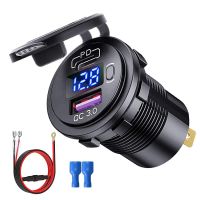 Pd Type C USB Car Charger และ QC 3.0 Quick Charger 12V Power Outlet Socket พร้อมสวิตช์เปิด / ปิด สําหรับรถจักรยานยนต์ RV ATV, สีแดง