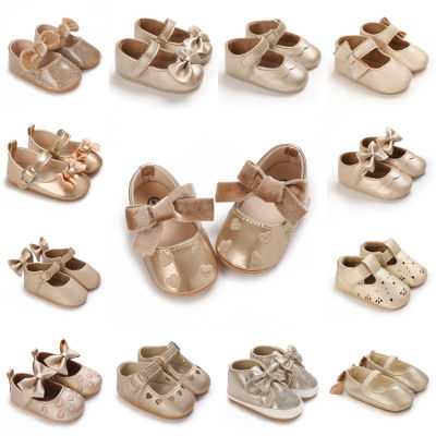 0-18 Months Golden Mary Jane Baby Girl Princess Shoes Rubber Sole Walking Shoes Non slip Baby Shoes