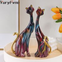 2Pcs Modern Painted Sculpture Interior Home Decor Best Egyptian Cat Statue Living Room Office Accessories Christmas Decoration