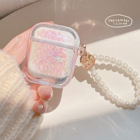 Fashiontransparent Airpods 1 2 Generation เคสป้องกันสำหรับ Airpods Pro 3พร้อมพวงกุญแจโซ่ใส Flowing Sequins ชุดหูฟังบลูทูธอุปกรณ์เสริม Airpods 3rd Gen ปลอกกันกระแทกเคส