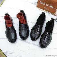 Womens Black Leather Shoes and Bow Buckle Accessories